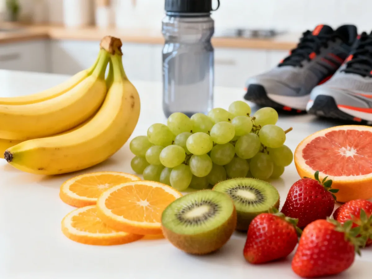 Banan, winogrona, cytrusy, kiwi i truskawki jako przekąska przed treningiem
