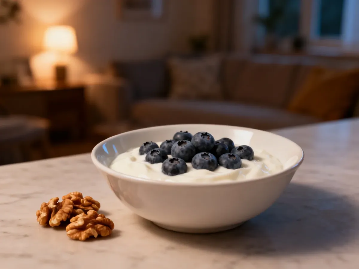 Jogurt naturalny z borówkami i orzechami jako lekka kolacja